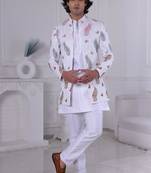 White silk embroidered indo western for mens