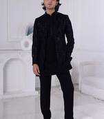 Blue velvet embroidered indo western for mens