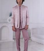 Pink jacquard embroidered indo western for mens