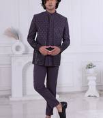 Purple velet embroidered indo western for mens