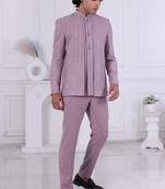 Purple silk embroidered indo western for mens