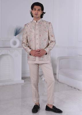 Golden silk embroidered indo western for mens 1