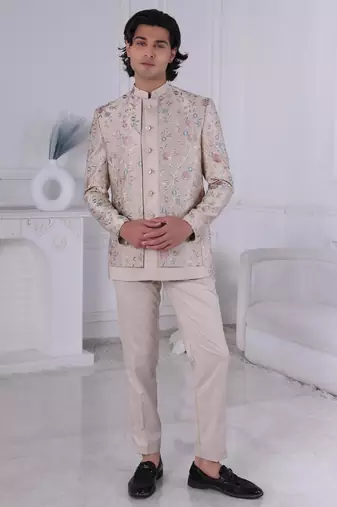 Golden silk embroidered indo western for mens
