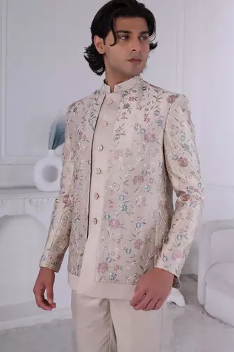 Golden silk embroidered indo western for mens