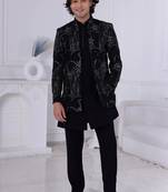 Black velet embroidered indo western for mens