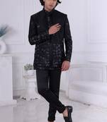 Black silk embroidered indo western for mens