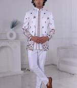 White silk embroidered indo western for mens