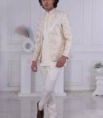 Cream silk embroidered indo western for mens
