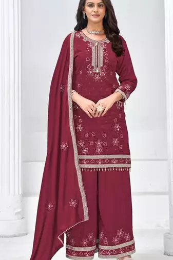 Maroon silk semi stitched wedding suits