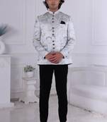 Grey jacquard embroidered bandhgala for mens