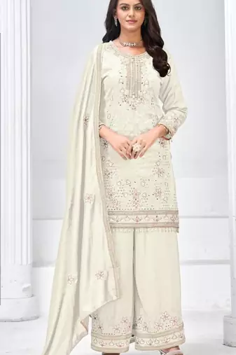White silk semi stitched wedding suits