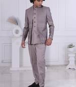 Brown silk embroidered indo western for mens