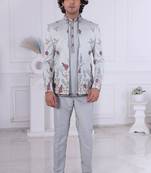 Blue silk embroidered indo western for mens