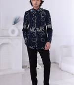Blue silk embroidered bandhgala for mens