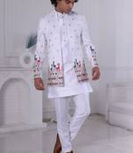 White silk embroidered indo western for mens