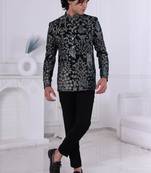 Black velvet embroidered bandhgala for mens