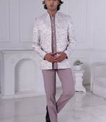 Purple jacquard embroidered indo western for mens