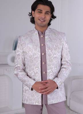 Purple jacquard embroidered indo western for mens 2