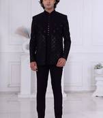 Blak silk embroidered bandhgala for mens