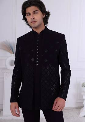 Blak silk embroidered bandhgala for mens 2