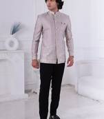 Grey silk embroidered bandhgala for mens