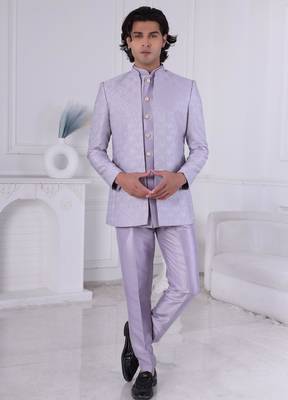Purple jacquard embroidered indo western for mens 1