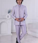 Purple jacquard embroidered indo western for mens