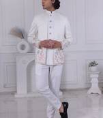 White silk embroidered indo western for mens