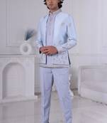 Blue silk embroidered indo western for mens