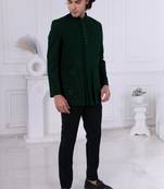 Green silk embroidered indo western for mens