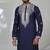 Blue blended cotton embroidered kurta pajama for mens