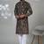 Brown blended cotton embroidered kurta pajama for mens