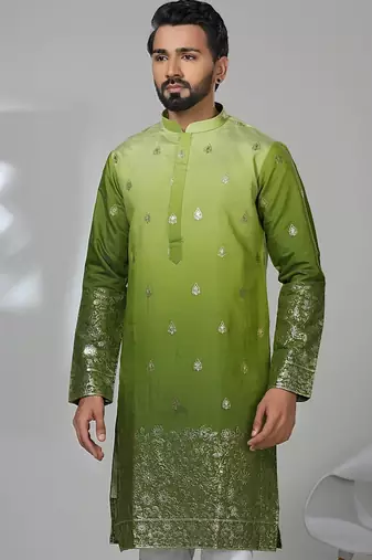 Green shimmer embroidered kurta pajama for mens