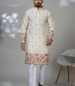 White shimmer embroidered kurta pajama for mens