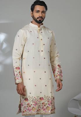 White shimmer embroidered kurta pajama for mens 2