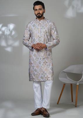 Purple silk embroidered kurta pajama for mens 1