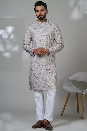 Purple silk embroidered kurta pajama for mens