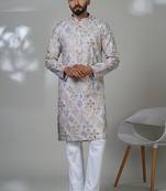 Purple silk embroidered kurta pajama for mens
