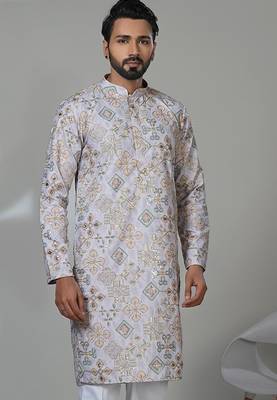 Purple silk embroidered kurta pajama for mens 2