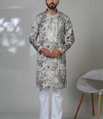 Multicolor blended cotton embroidered kurta pajama for mens