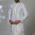 White blended cotton embroidered kurta pajama for mens
