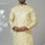 Yellow blended cotton embroidered kurta pajama for mens