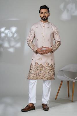 Pink shimmer embroidered kurta pajama for mens 1