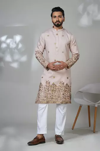 Pink shimmer embroidered kurta pajama for mens