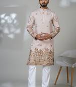 Pink shimmer embroidered kurta pajama for mens