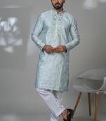 Sky blended cotton embroidered kurta pajama for mens