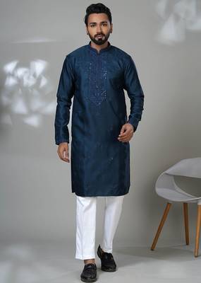 Rama blended cotton embroidered kurta pajama for mens 1