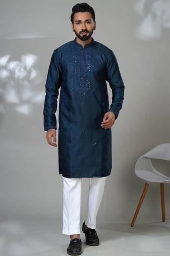 Rama blended cotton embroidered kurta pajama for mens