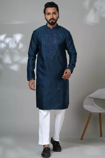 Rama blended cotton embroidered kurta pajama for mens