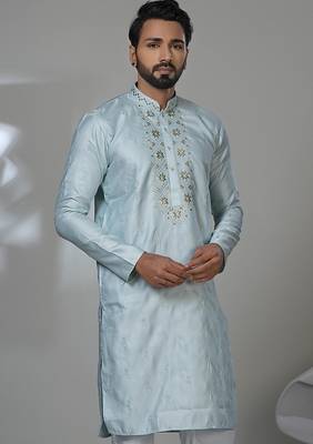 Sky blended cotton embroidered kurta pajama for mens 2